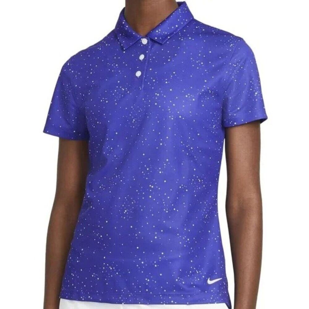Nike Dri-Fit Womens Standard Fit Polo Shirt Blue With White Speckled Design XS
